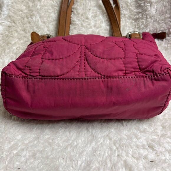 Fossil Key -Per Quilted Fabric burgundy shoulder bag brown leather trim & straps - Picture 4 of 12